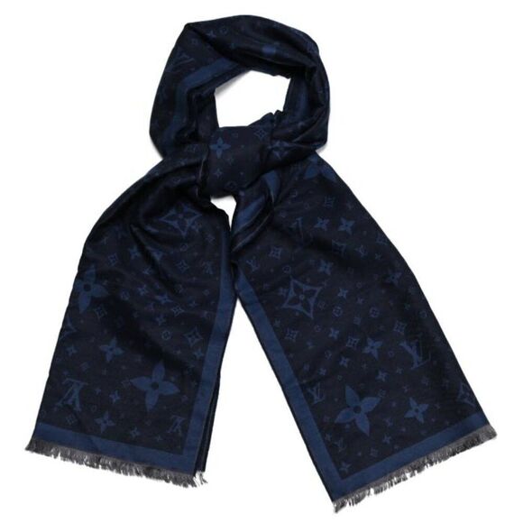 RARE Louis Vuitton Monogram Denim Shawl in Navy Blue with Original Box - Picture 1 of 7